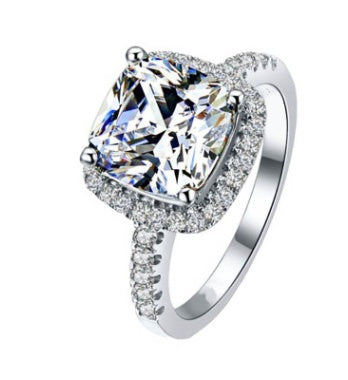 Women's square round diamond ring Creative micro-set zircon simple ring