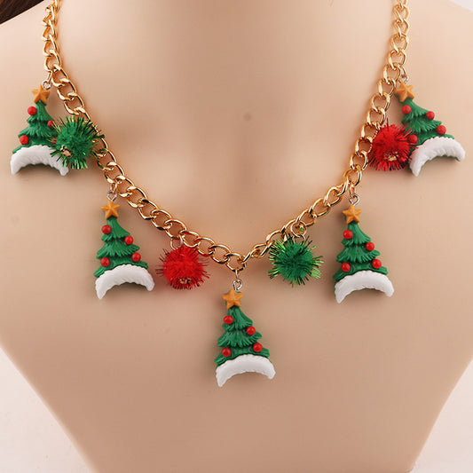 New Christmas Tree Bell Santa Claus Necklace Creative Personalized Pendant Clavicle Chain Women's Jewelry