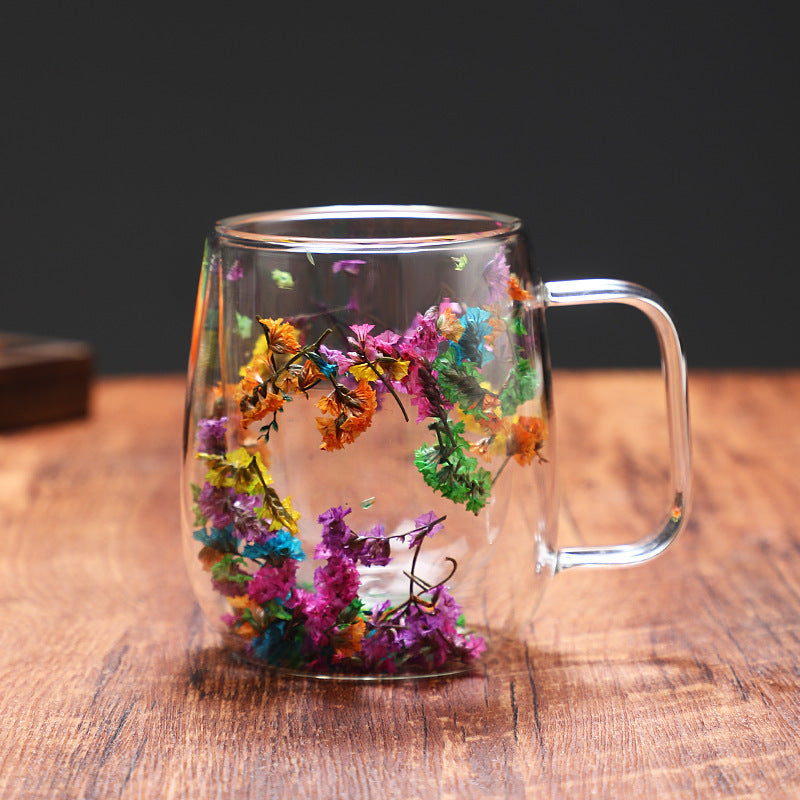 Creative Style New Real Flower And Dried Flower Double Layer High Borosilicate Glasses