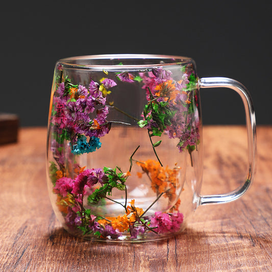 Creative Style New Real Flower And Dried Flower Double Layer High Borosilicate Glasses